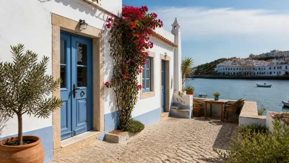 Maison de pêcheur rénovée à Ferragudo avec façade blanche et vue rivière