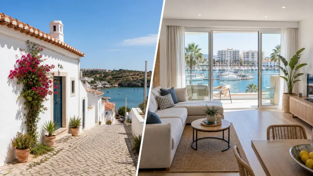 Comparaison réaliste entre maison rénovée à Ferragudo et appartement à Portimão
